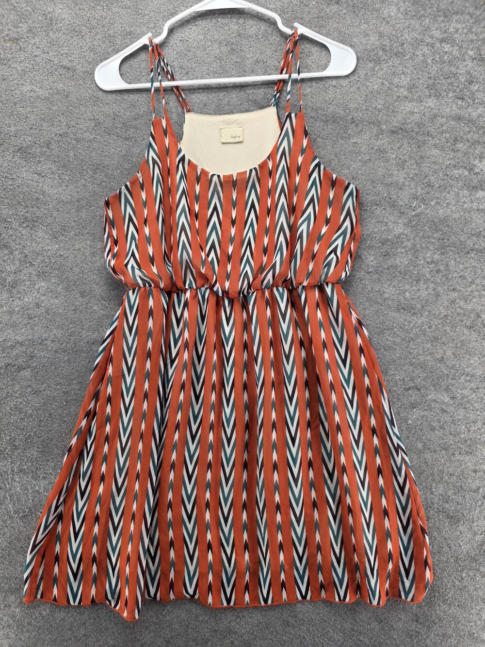 Daytrip Sundress Womens S Orange Chevron Strappy Lined Chiffon Casual Summer